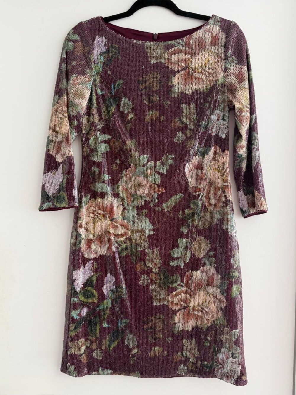 Vince Camuto Burgundy Sequin Floral Dress